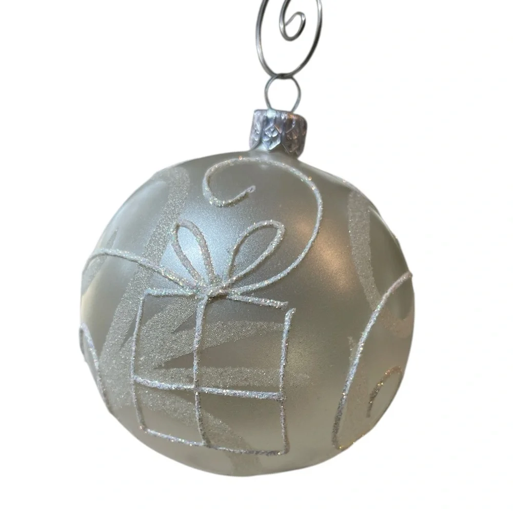 Pier 1 Vintage White Frosted Set of Two Glass Ornaments